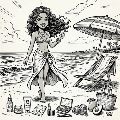 Stylized Cartoon of a Latina Girl at the Beach
