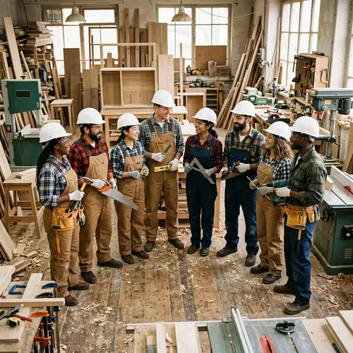 Diverse Group of Carpenters in Circle | Workshop Image