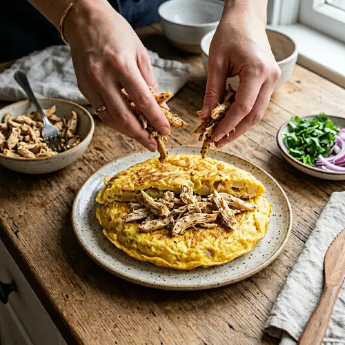 Shredded Chicken Egg Torta Preparation