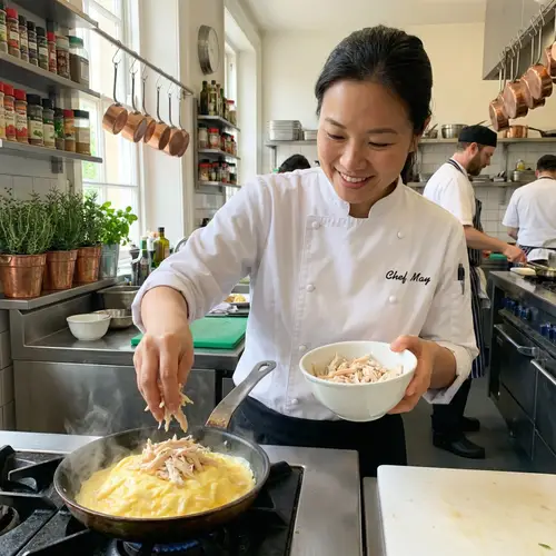 Fluffy Omelet with Shredded Chicken Recipe