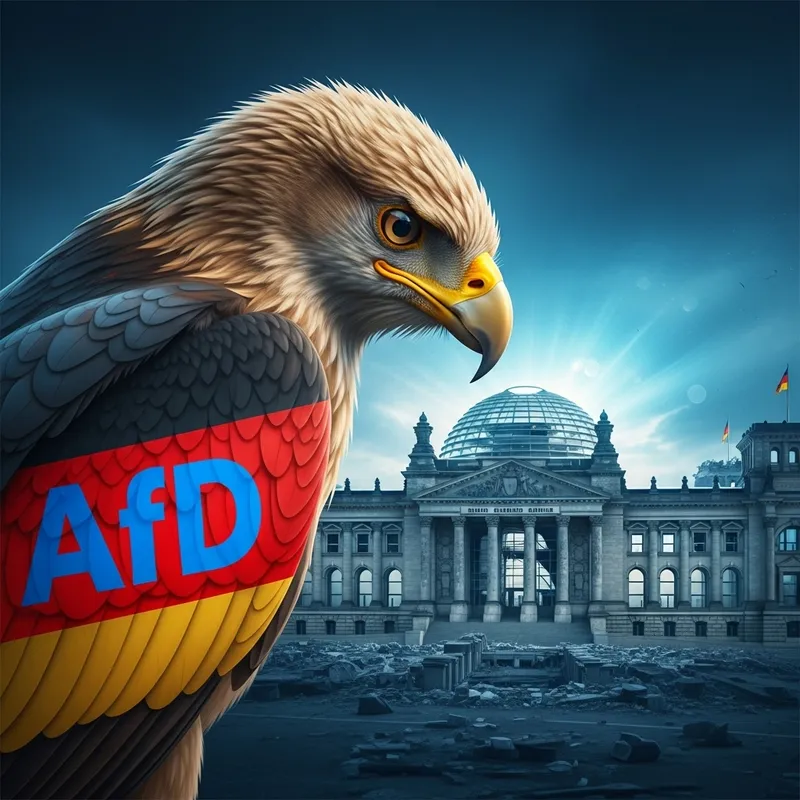 Sad Little Eagle Overlooks Destroyed Bundestag
