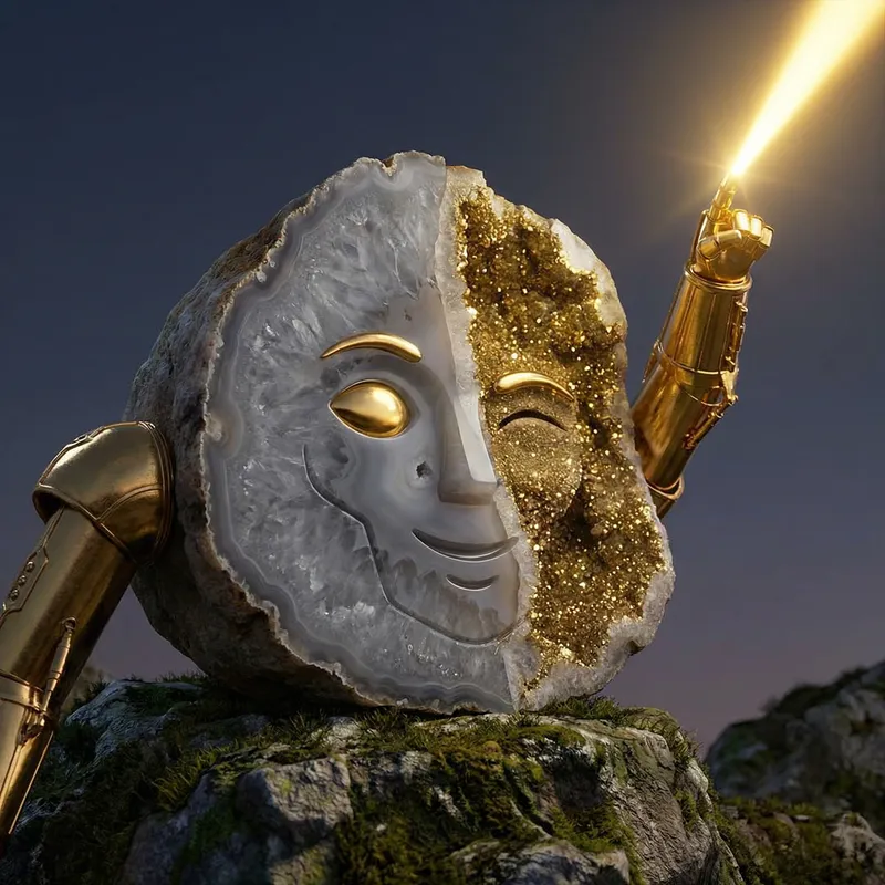 Golden Grey Geode with Winking Face