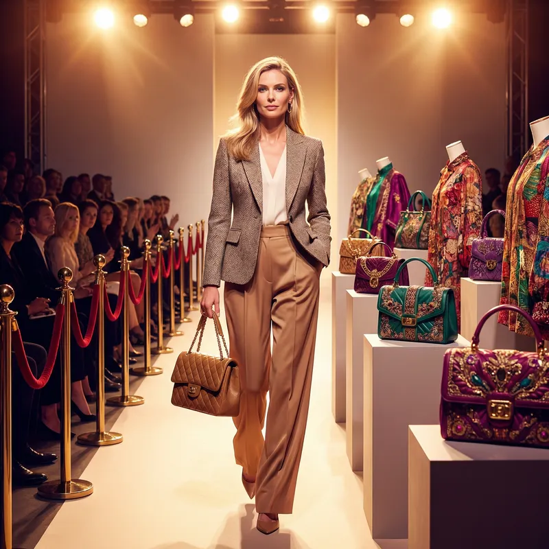 Luxury Fashion Runway: Opulent Handbags & Stylish Model