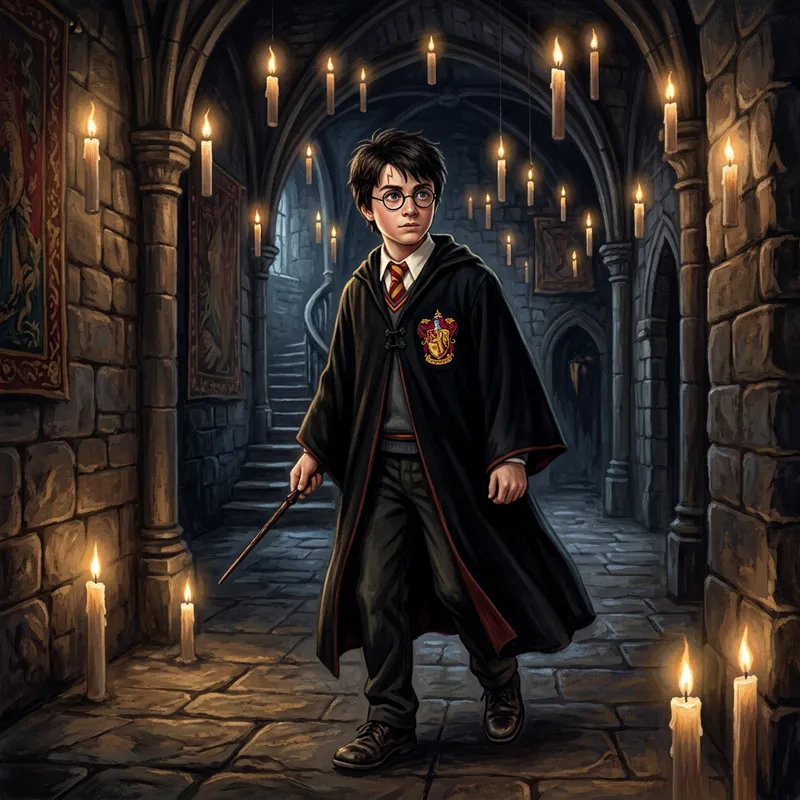 Harry Potter - The Boy Who Lived and His Magical Wand Illustration
