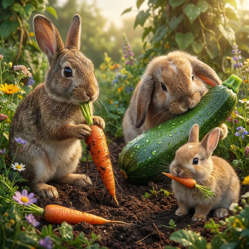 Bunnies in a Garden: Picking Carrots & Zucchinis Bunnies in a Garden: Picking Carrots & Zucchinis