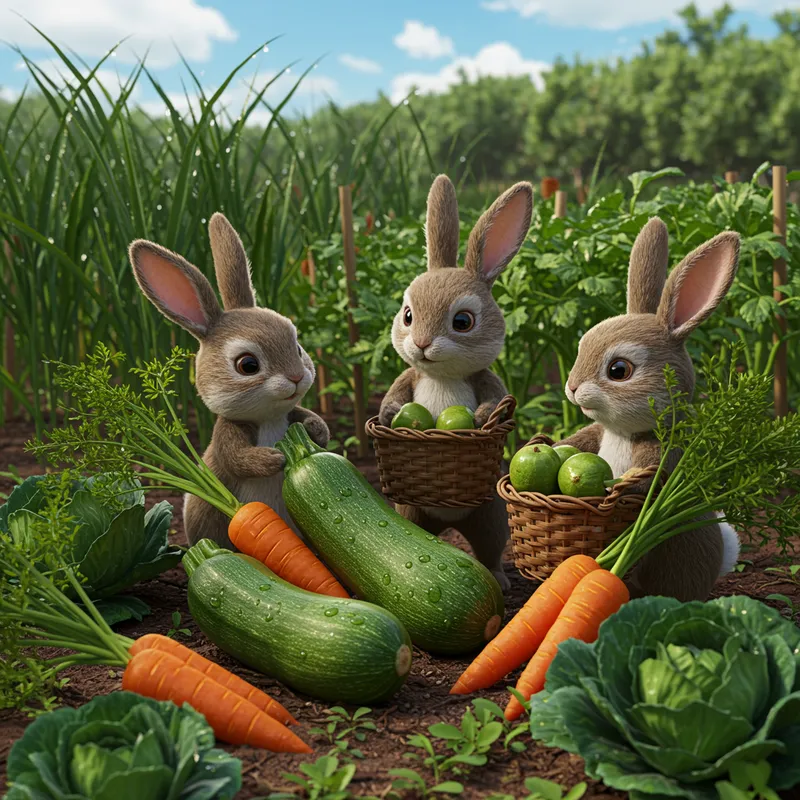 Bunnies in a Garden: Picking Carrots & Zucchinis