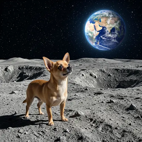 Tiny Chihuahua on the Moon - Lunar Landscape Adventure
