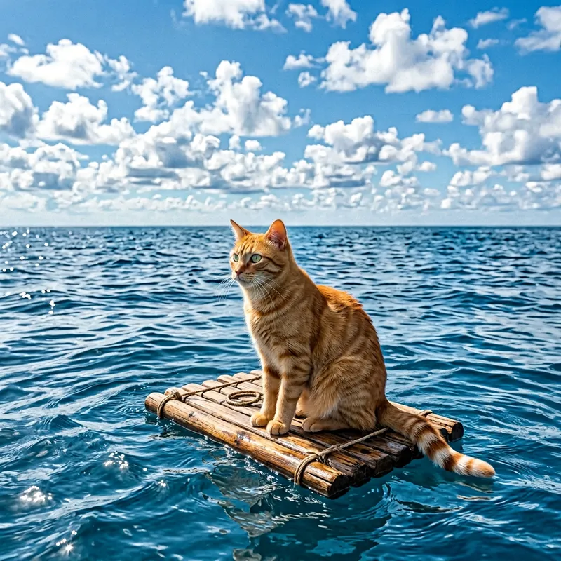 Adorable Orange Tabby Cat Enjoying a Serene Day at Sea