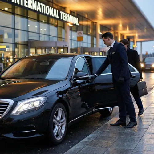 Professional Chauffeur Opening Door of Sleek Black Sedan