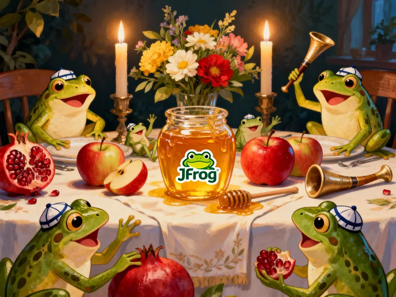Whimsical Rosh Hashanah Illustration with Joyful Frogs
