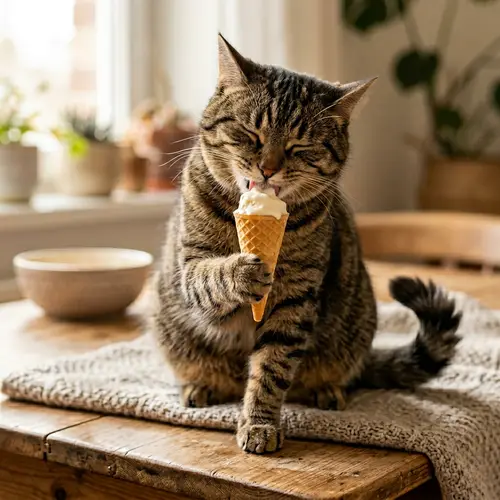 Cute Cat Eating Ice Cream | Sweet Delight