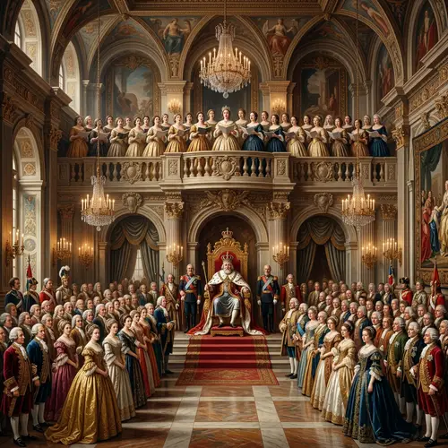 Majestic Palace Hall with Lavish Attire and Choir