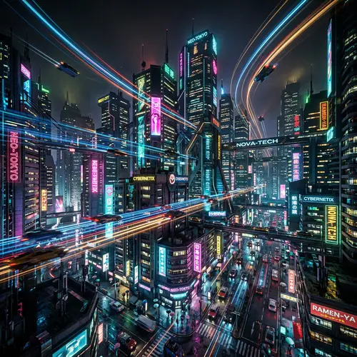 Futuristic Night Cityscape with Neon Skyscrapers | Cyberpunk Style