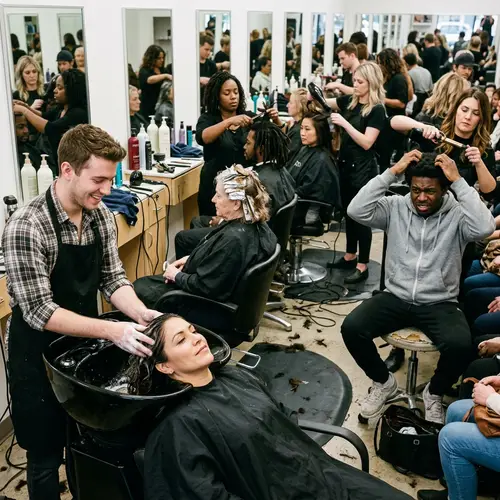 Diverse Hair Salon Scene: Hair Wash, Pediculosis & More
