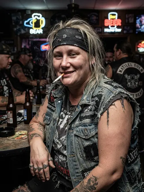 Heavy Smoking Biker Babe | Trashy & Bold Style