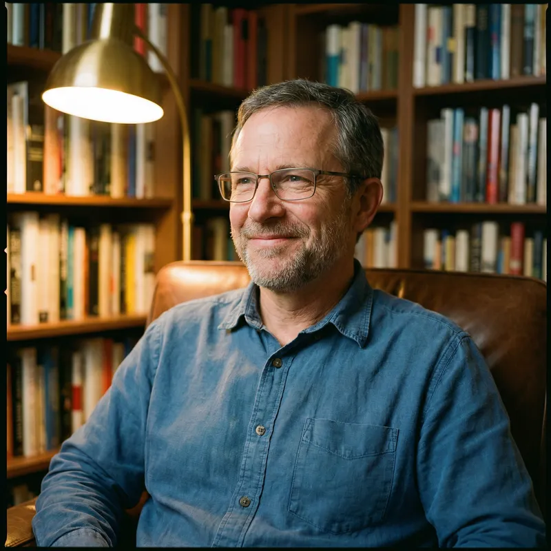 Middle-Aged Man in Reading Glasses with Engaging Smile