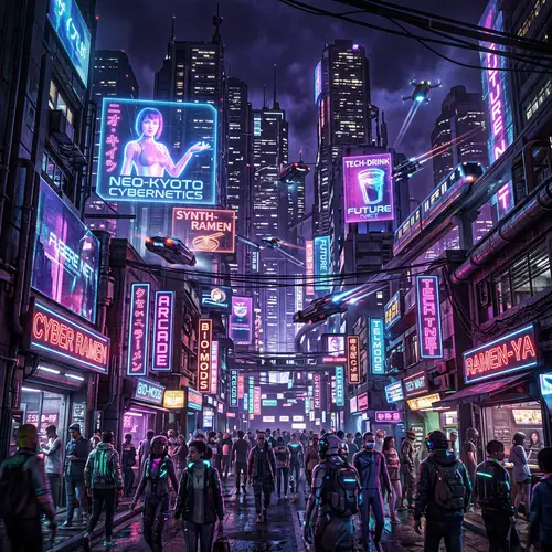 Neon Cyberpunk Cityscape - Futuristic Urban Spectacle