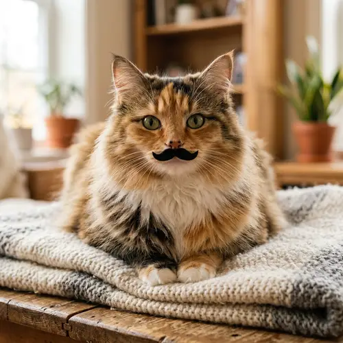 Fluffy Cat with Small Black Mustache - Adorable Cat Picture