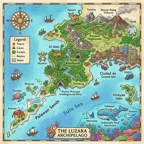 Imaginative Map of Philippines: Fictional Creatures in Diverse Environments