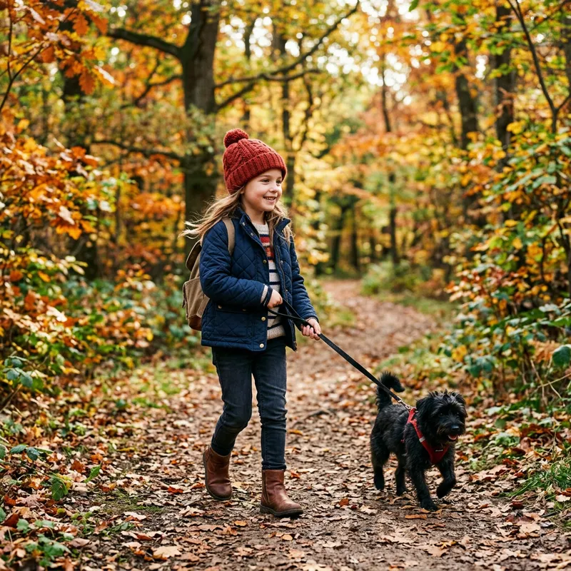 Girl with a Red Hat and a Little Black Dog