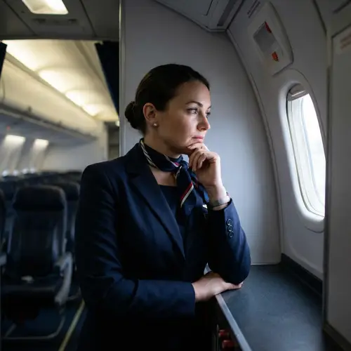 Flight Attendant Lost in Thoughts