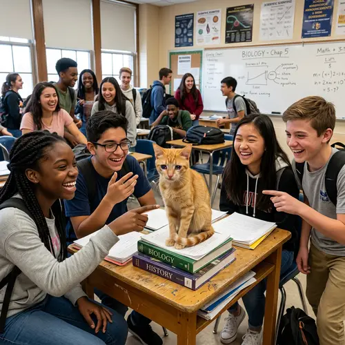 Thin Orange Cat in Classroom | Emotional Scene with Students