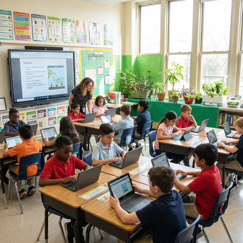 21st Century Elementary Classroom with Diverse Students & Green Design