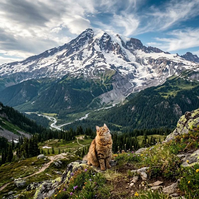 Mountain Above Cat - Scenic Pet Photography