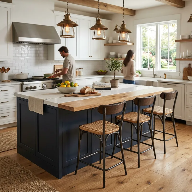 Stylish Kitchen Island with 3 Stools