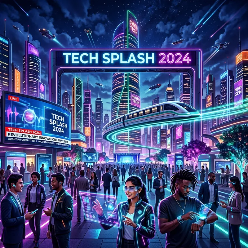Tech Splash 2024: Futuristic Cityscape & High-Tech Gadgets Tech Splash 2024: Futuristic Cityscape & High-Tech Gadgets