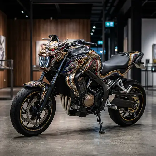 Honda CB650F Motorcycle with Intricate Dragon Design