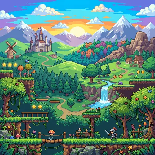 Vibrant Pixel Art Background for Platformer Games