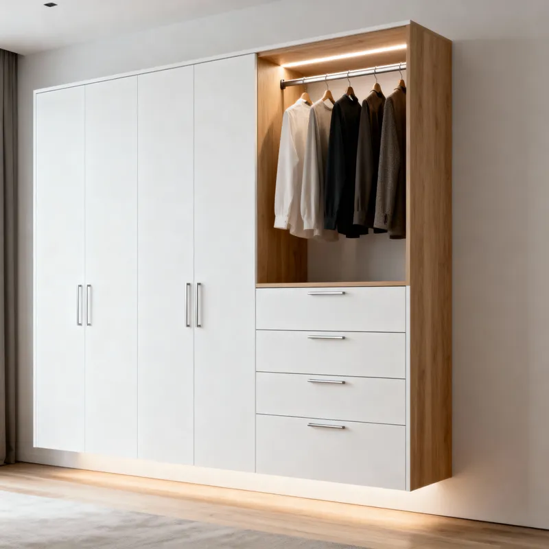 Custom Closet Design with Wardrobe and Drawers