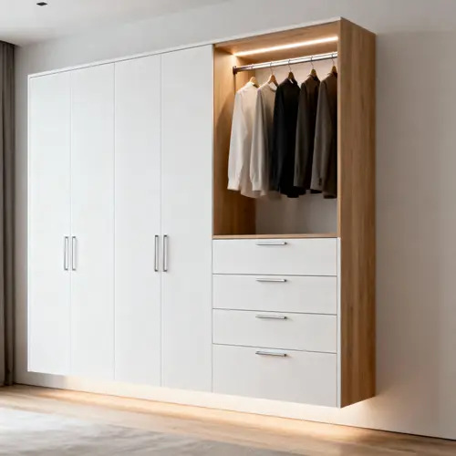 Custom Closet Design with Wardrobe and Drawers