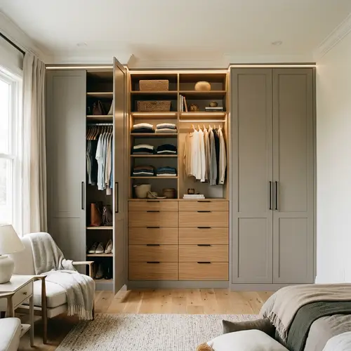Custom Closet Design with Wardrobe and Drawers