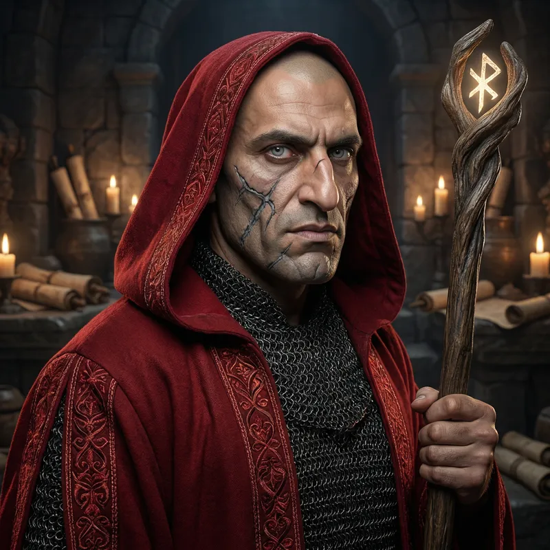 Fantasy Game Male Cleric in Red Robe with Unique Features Fantasy Game Male Cleric in Red Robe with Unique Features