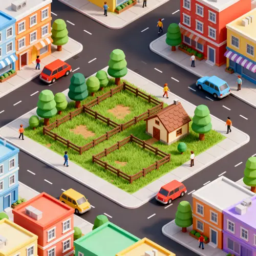 Vibrant Isometric Cityscape and Farm Design