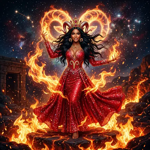 Stunning Aries Woman in Fiery Red Gown
