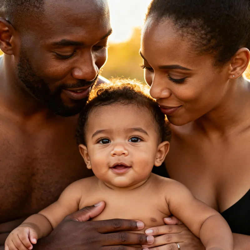 Diverse Family Portrait: Baby, Daddy, and Mommy