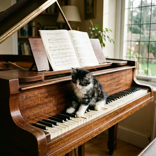Fluffy Kitten Playing on Grand Piano | Musical Cat Exploration
