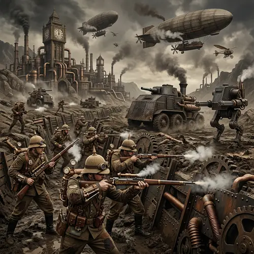 Steampunk Battle Scene | Late 1800's Battlefield Illustration