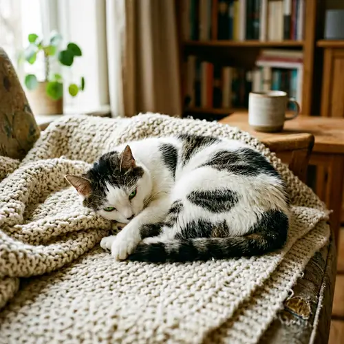 Enchanting Domestic Cat Napping on Soft Surface