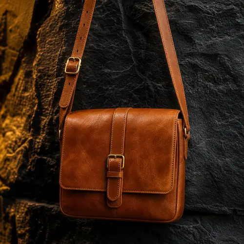 Luxury Tan Cognac Leather Crossbody Bag Photography