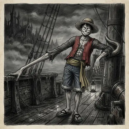 Tim Burton Style Pirate Captain - Monkey D. Luffy Fan Art