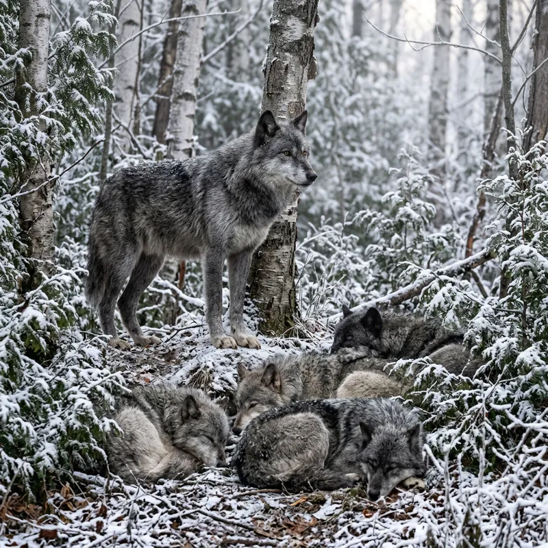 Stunning Wolves Resting in Autumn Snow