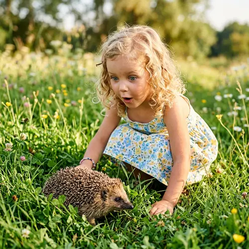 Adorable 5-Year-Old Girl Surprised by Hedgehog
