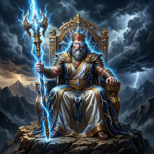 King of the Gods of Thunder - Majestic Deity on Gold Throne