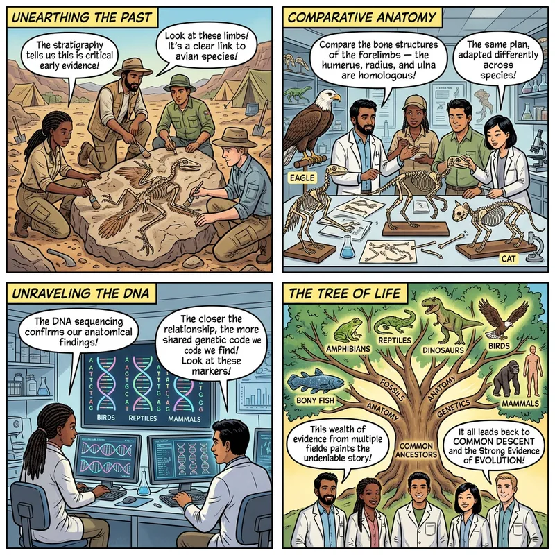 Evolution Evidence in Comic Strip: Fossils, Anatomy, Genetics