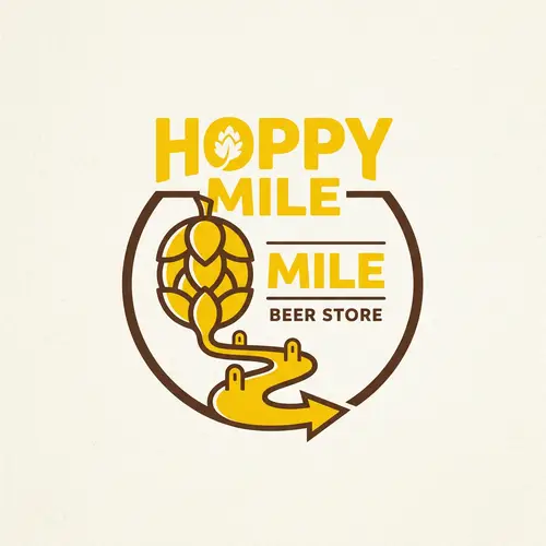 Hoppy Mile Beer Store | Yellow & Brown Logo Design