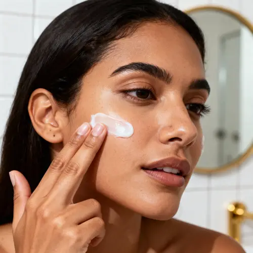 Hispanic Woman's Skincare Routine Close-Up